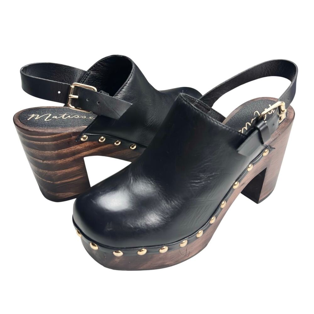 Matisse | Women | Liberty Chunky Leather Wood Studded Platform Clog Heels | 7 M